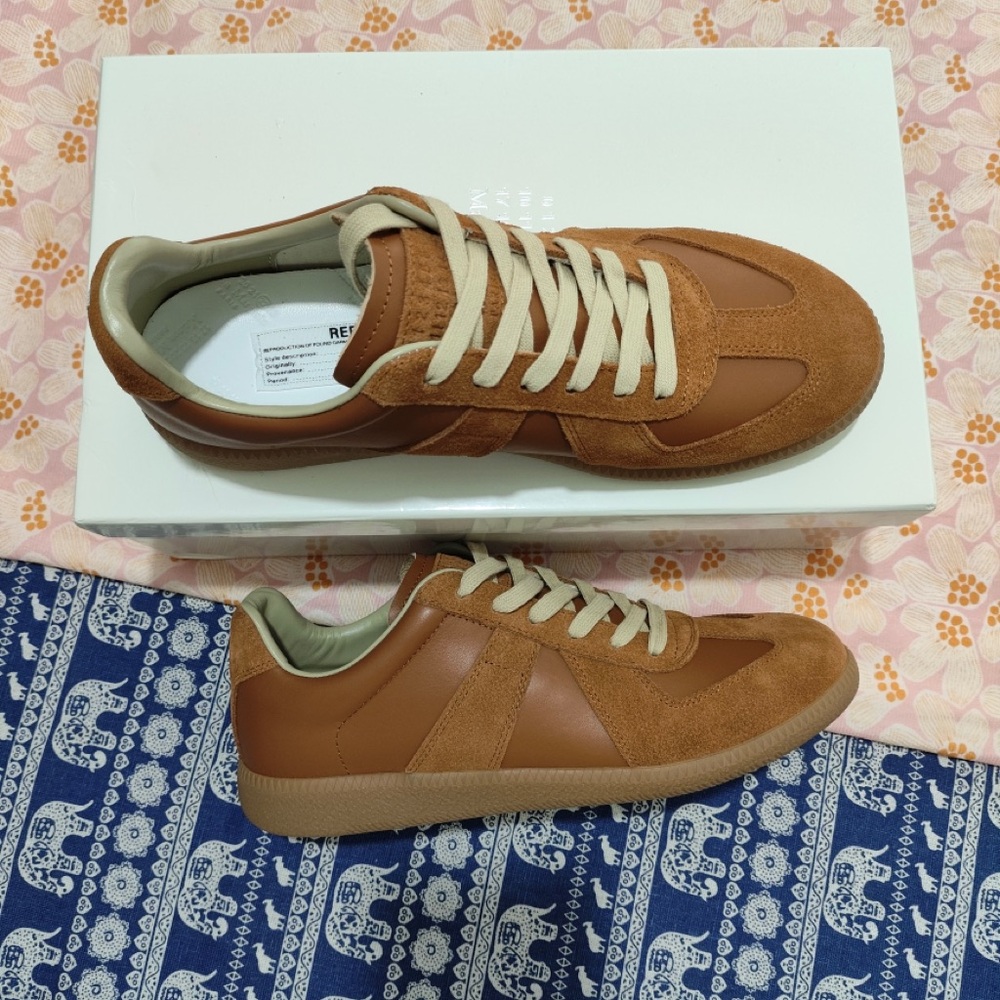 Maison Martin Margiela Tan Suede & Leather Low-Top Sneakers with Cream Laces
